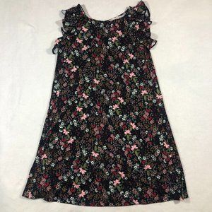 NEW LOFT Womens Small Garden Swing Dress Ruffle Sleeve Floral Navy Blue NWT